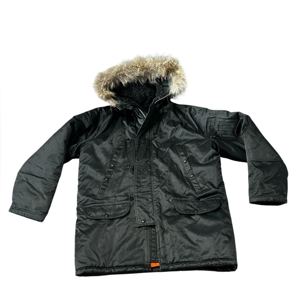 Vintage Y2K Spiewak Green Insulated Parka Faux Fur Hood Orange Liner Men’s 42